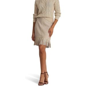 Ralph Lauren Beige Fringe Knit Pencil Skirt